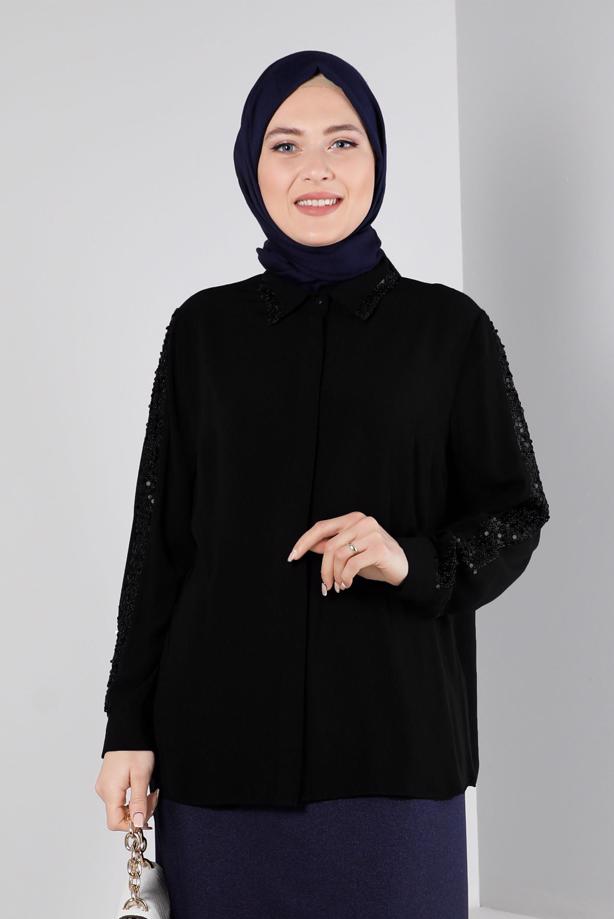 Vêtements hijab NOIR ALVINA BLOUSE GRANDE TAILLE T 20240 - TRENDTESETTÜR