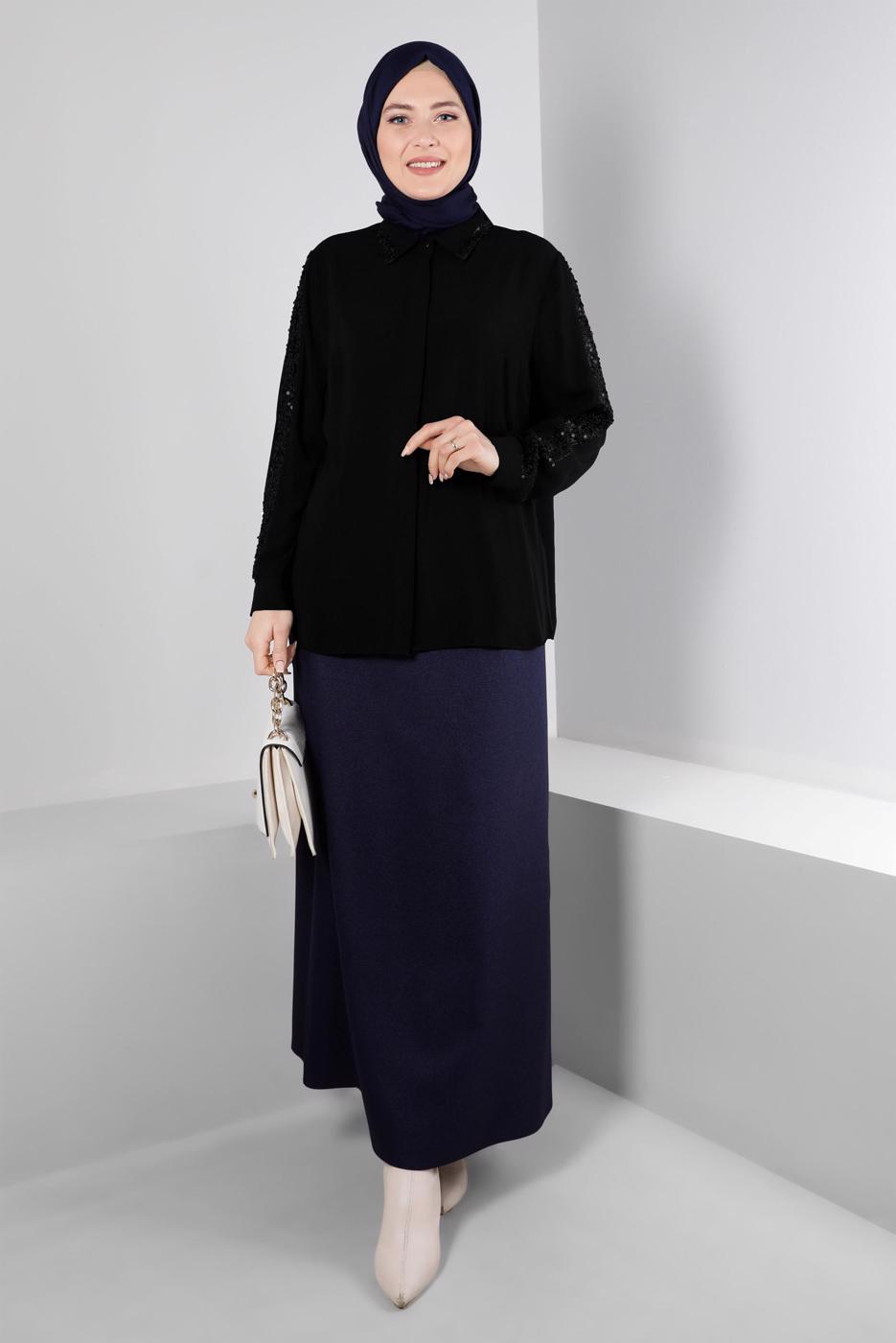 Vêtements hijab NOIR ALVINA BLOUSE GRANDE TAILLE T 20240