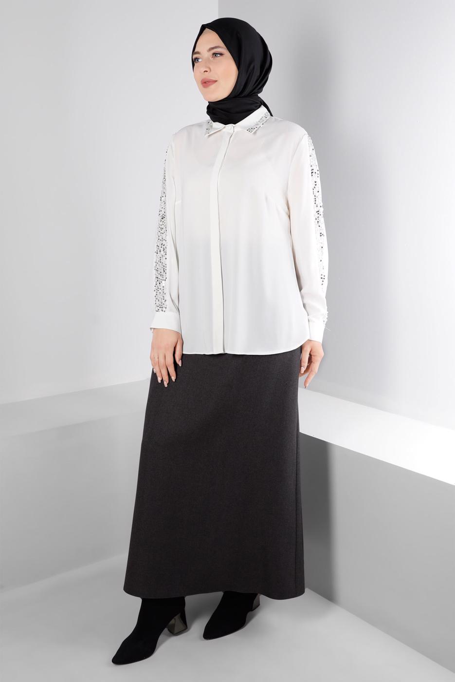 Vêtements hijab CRÈME ALVINA BLOUSE GRANDE TAILLE T 20240