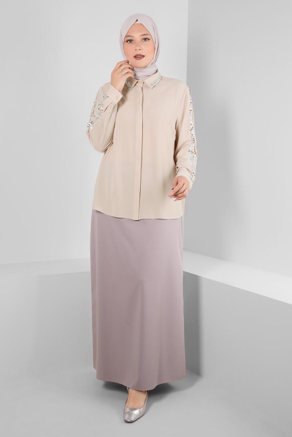 Vêtements hijab BEIGE ALVINA BLOUSE GRANDE TAILLE T 20240