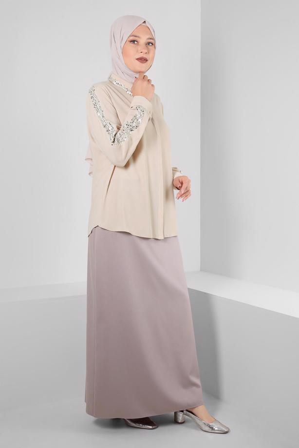 Vêtements hijab BEIGE ALVINA BLOUSE GRANDE TAILLE T 20240 - TRENDTESETTÜR