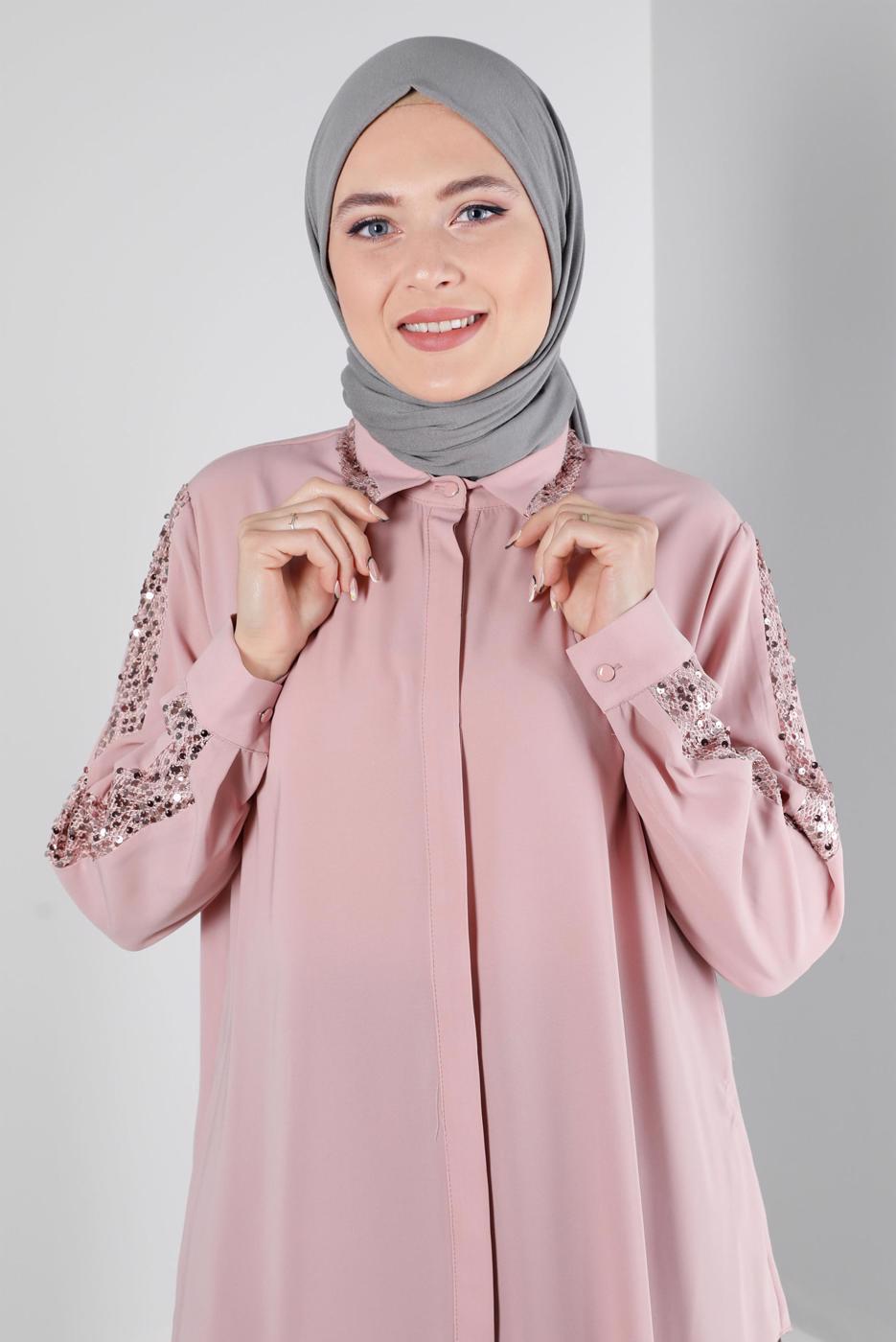 Vêtements hijab POUDRE ALVINA BLOUSE GRANDE TAILLE T 20240