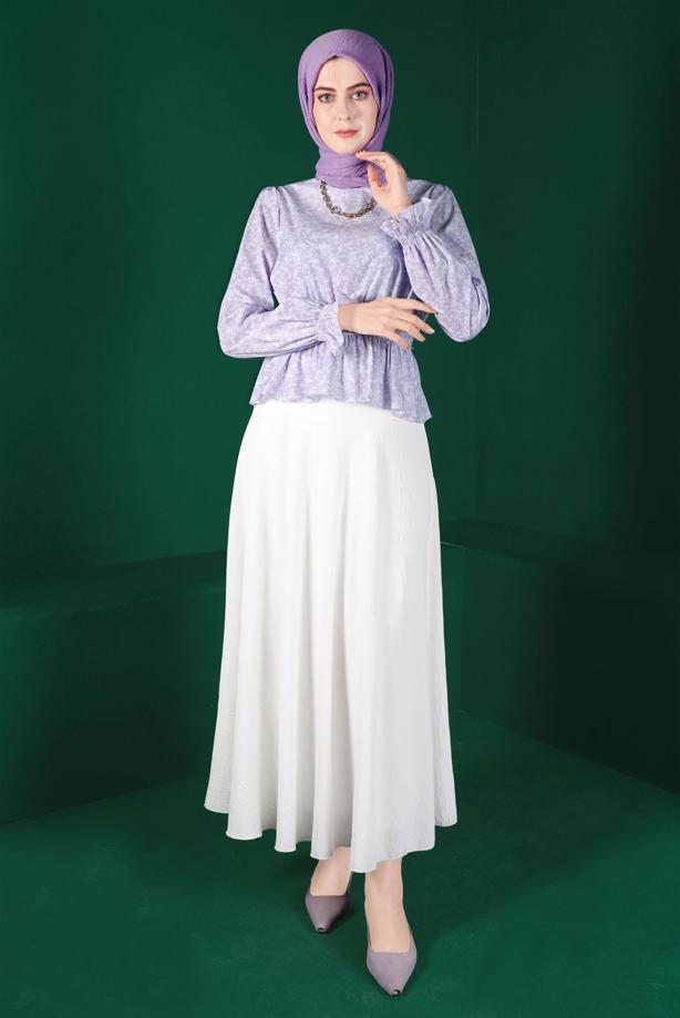 Hijab clothing PURPLE ALVINA FLOWER PATTERNED BLOUSE T 42888 - TRENDTESETTÜR