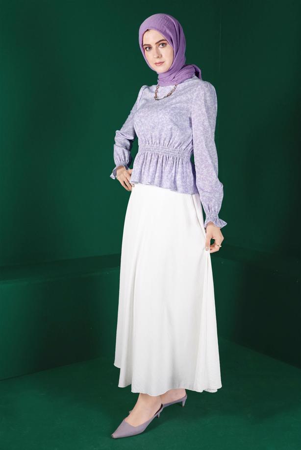 Hijab clothing PURPLE ALVINA FLOWER PATTERNED BLOUSE T 42888 - TRENDTESETTÜR