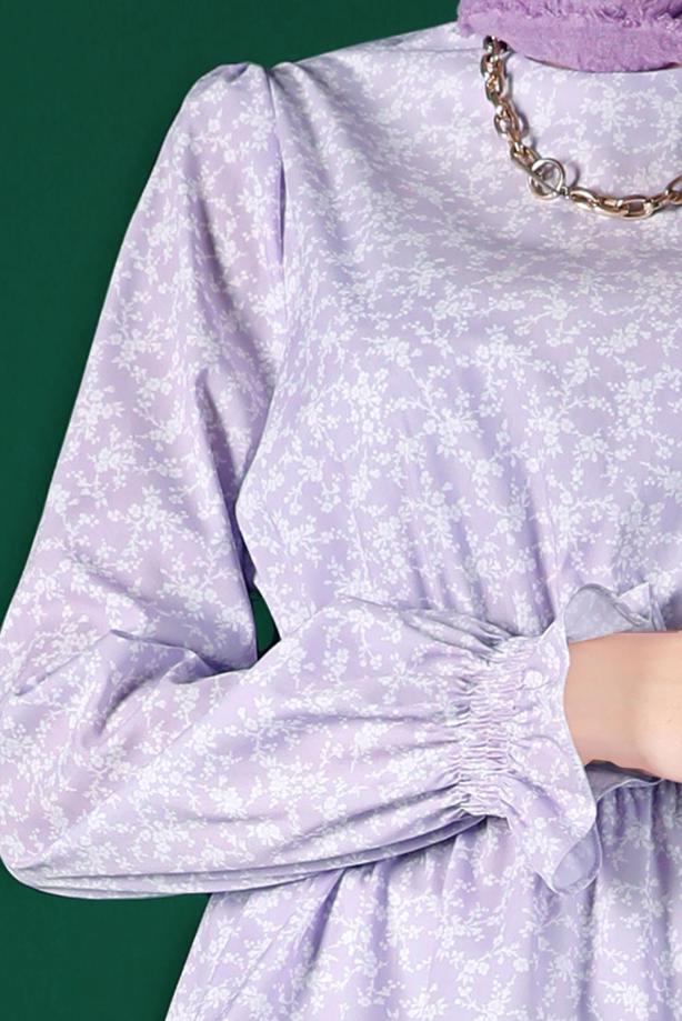 Hijab clothing PURPLE ALVINA FLOWER PATTERNED BLOUSE T 42888 - TRENDTESETTÜR