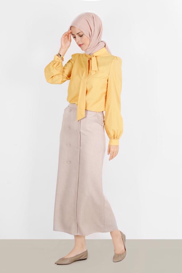Hijab clothing YELLOW ALVINA TIE DETAILED BLOUSE T 42925 - TRENDTESETTÜR