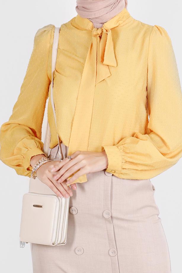 Hijab clothing YELLOW ALVINA TIE DETAILED BLOUSE T 42925 - TRENDTESETTÜR