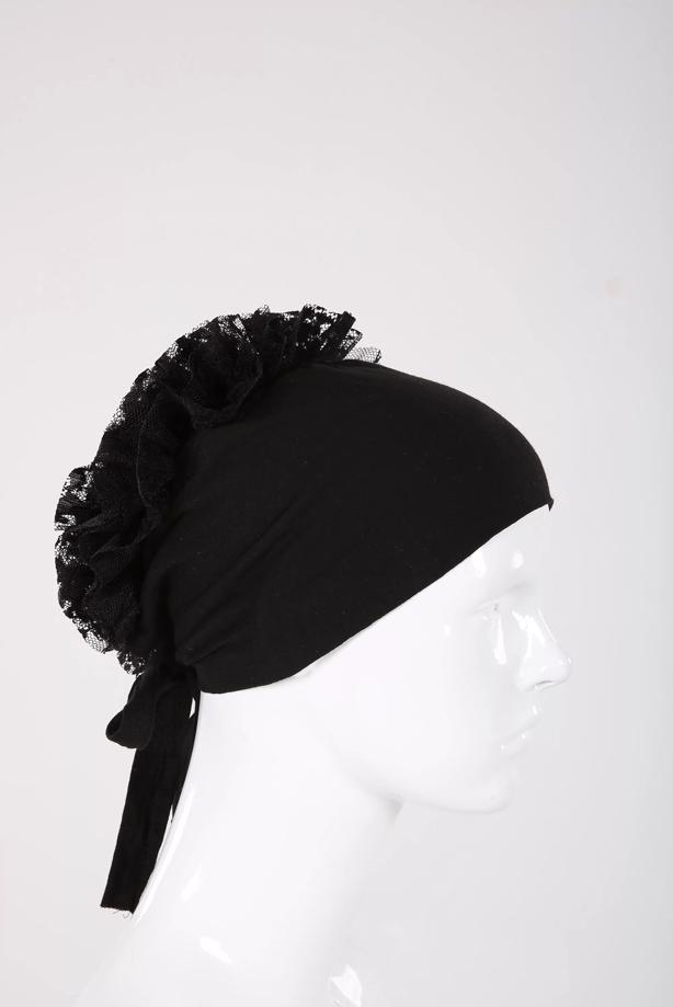 Vêtements hijab NOIR BONNET À VOLANTS SANS COUTURES 20260 - TRENDTESETTÜR