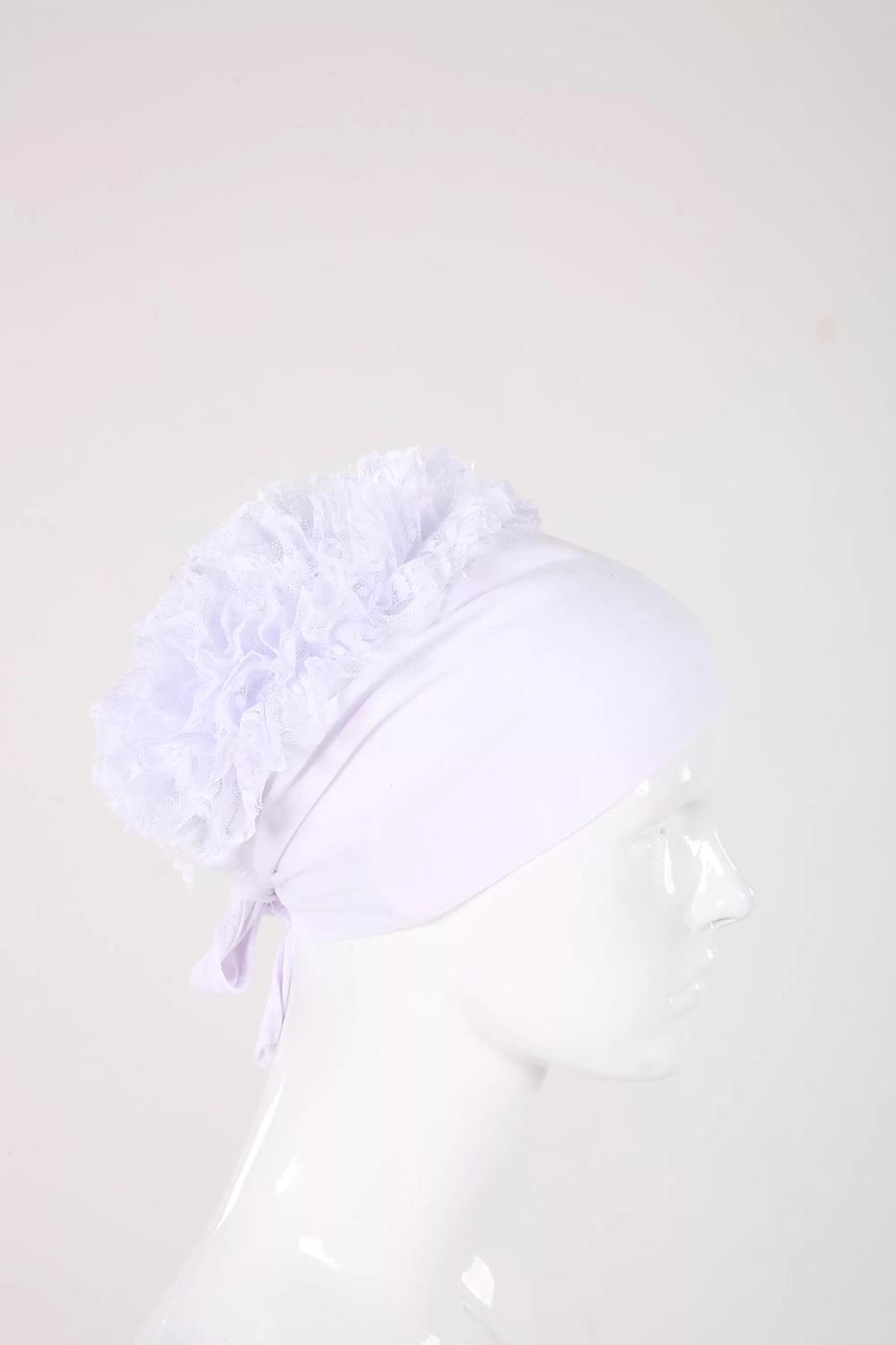 Hijab clothing WHITE SEAMLESS RUFFLED BONNET 20260 
