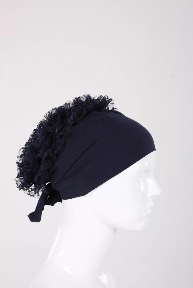 Vêtements hijab BLEU MARINE BONNET À VOLANTS SANS COUTURES 20260 - TRENDTESETTÜR