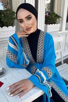 Tesettür giyim MAVİ NAKIŞLI PÜSKÜLLÜ KİMONO 0781 