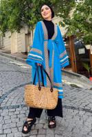 Tesettür giyim MAVİ NAKIŞLI PÜSKÜLLÜ KİMONO 0781 