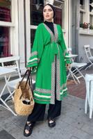 Tesettür giyim YEŞİL NAKIŞLI PÜSKÜLLÜ KİMONO 0781 