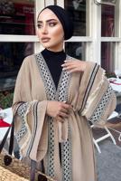 Tesettür giyim VİZON NAKIŞLI PÜSKÜLLÜ KİMONO 0781 