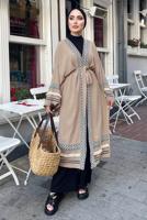 Tesettür giyim VİZON NAKIŞLI PÜSKÜLLÜ KİMONO 0781 