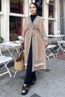 Tesettür giyim VİZON NAKIŞLI PÜSKÜLLÜ KİMONO 0781 