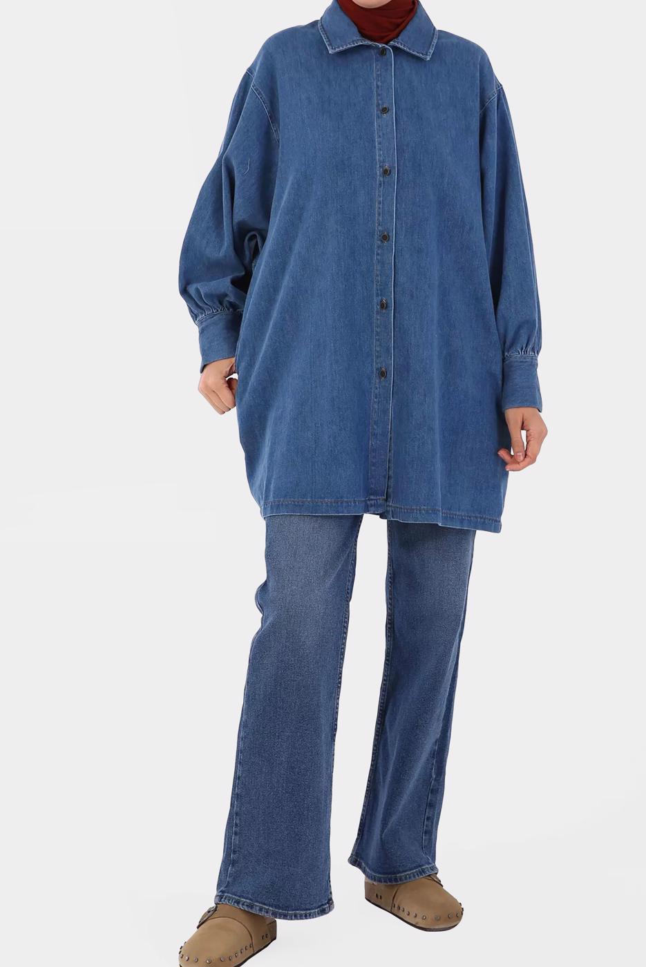 Tesettür giyim MAVİ BALON KOL DENİM CEKET 11004 