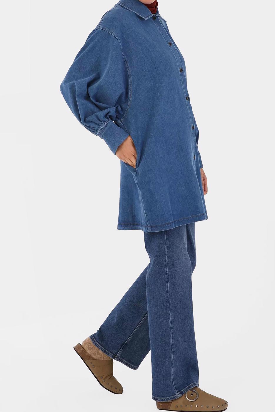 Tesettür giyim MAVİ BALON KOL DENİM CEKET 11004 