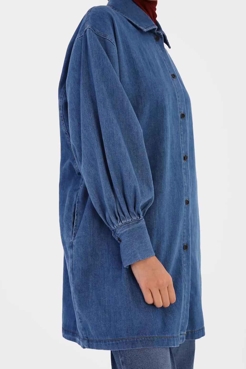 Tesettür giyim MAVİ BALON KOL DENİM CEKET 11004 