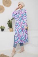 Tesettür giyim FUŞYA BELİ KUŞAKLI DESENLİ KİMONO 1110 
