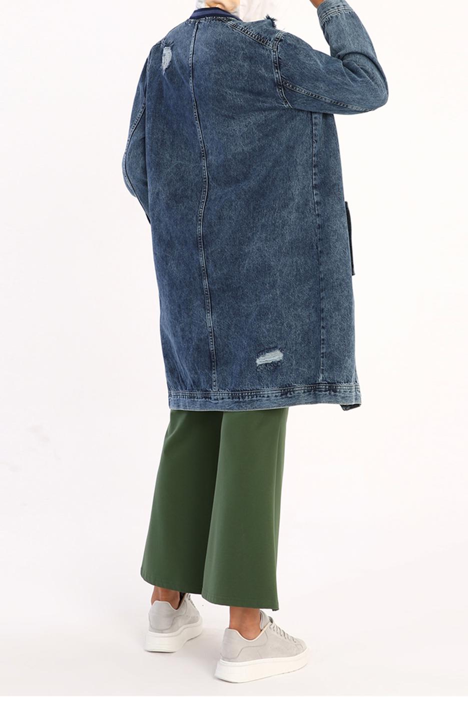 Vêtements hijab BLEU VESTE EN DENIM BOUTONNÉE AVEC POCHE 20024