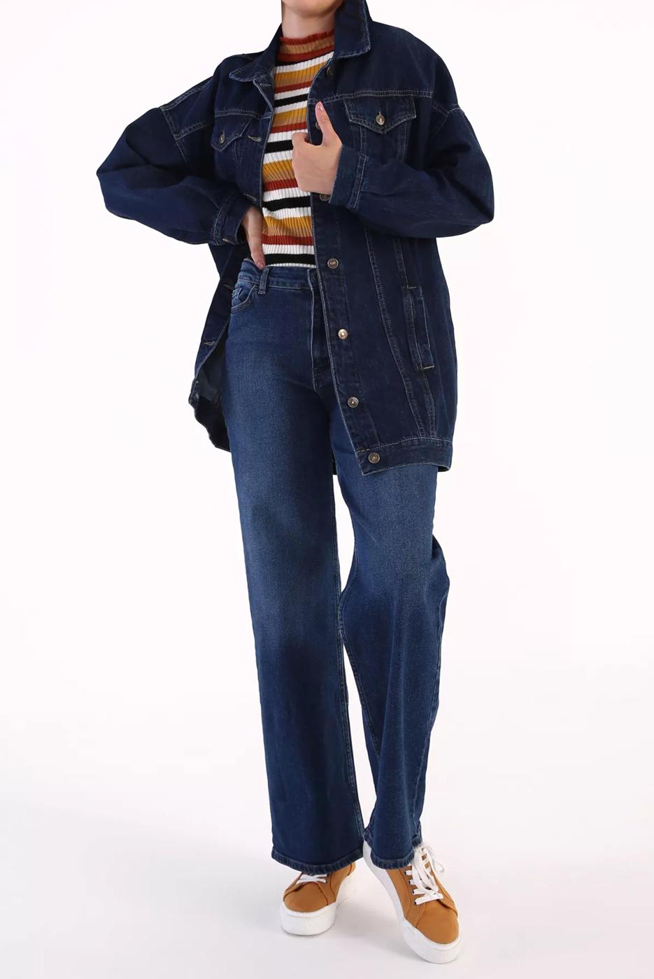 Tesettür giyim MAVİ CEPLİ DENİM CEKET 30024 