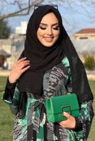 Tesettür giyim YEŞİL ÇİÇEK DESENLİ KİMONO 6547 