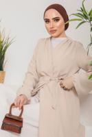 Tesettür giyim BEJ BELİ BAĞLAMALI MANŞETLERİ LASTİKLİ KAP 9800 