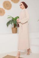 Tesettür giyim BEJ BELİ BAĞLAMALI MANŞETLERİ LASTİKLİ KAP 9800 