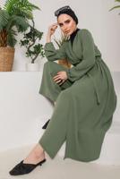 Vêtements hijab KAKI VESTE CEINTURÉE AVEC POIGNETS ÉLASTIQUE 9800