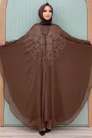 Vêtements hijab BRUN COSTUME MANTEAU DÉTAILLÉ EN PIERRE T 1563