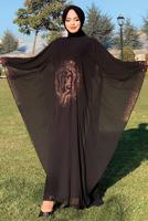 Tesettür giyim SİYAH TAŞ DETAYLI YARASA KOL ELBİSE T 1918