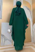 Tesettür giyim YEŞİL TAŞ DETAYLI YARASA KOL ELBİSE T 1918