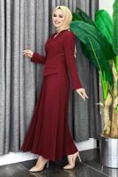 Tesettür giyim BORDO CEKET GÖRÜNÜMLÜ ELBİSE T 0073