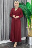 Tesettür giyim BORDO CEKET GÖRÜNÜMLÜ ELBİSE T 0073