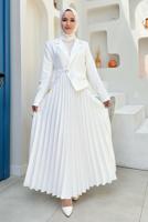 Tesettür giyim EKRU CEKET GÖRÜNÜMLÜ ELBİSE T 0073