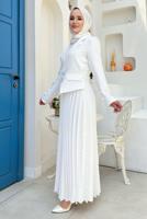 Tesettür giyim EKRU CEKET GÖRÜNÜMLÜ ELBİSE T 0073