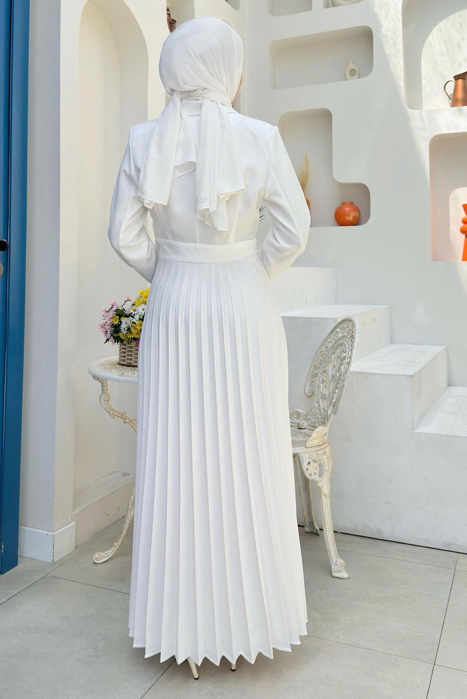 Tesettür giyim EKRU CEKET GÖRÜNÜMLÜ ELBİSE T 0073