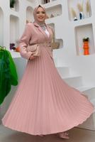 Tesettür giyim PUDRA CEKET GÖRÜNÜMLÜ ELBİSE T 0073