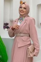 Tesettür giyim PUDRA CEKET GÖRÜNÜMLÜ ELBİSE T 0073