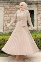 Tesettür giyim BEJ CEKET GÖRÜNÜMLÜ ELBİSE T 0073