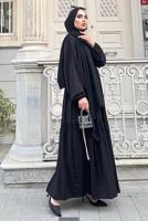 Tesettür giyim SİYAH GÜPÜR DETAYLI BELİ BÜZGÜLÜ ELBİSE 0537 