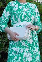 Tesettür giyim YEŞİL KEMERLİ DESENLİ ELBİSE 0552 