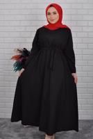 Vêtements hijab NOIR ROBE CEINTURÉE AVEC POIGNETS ÉLASTIQUE 0867