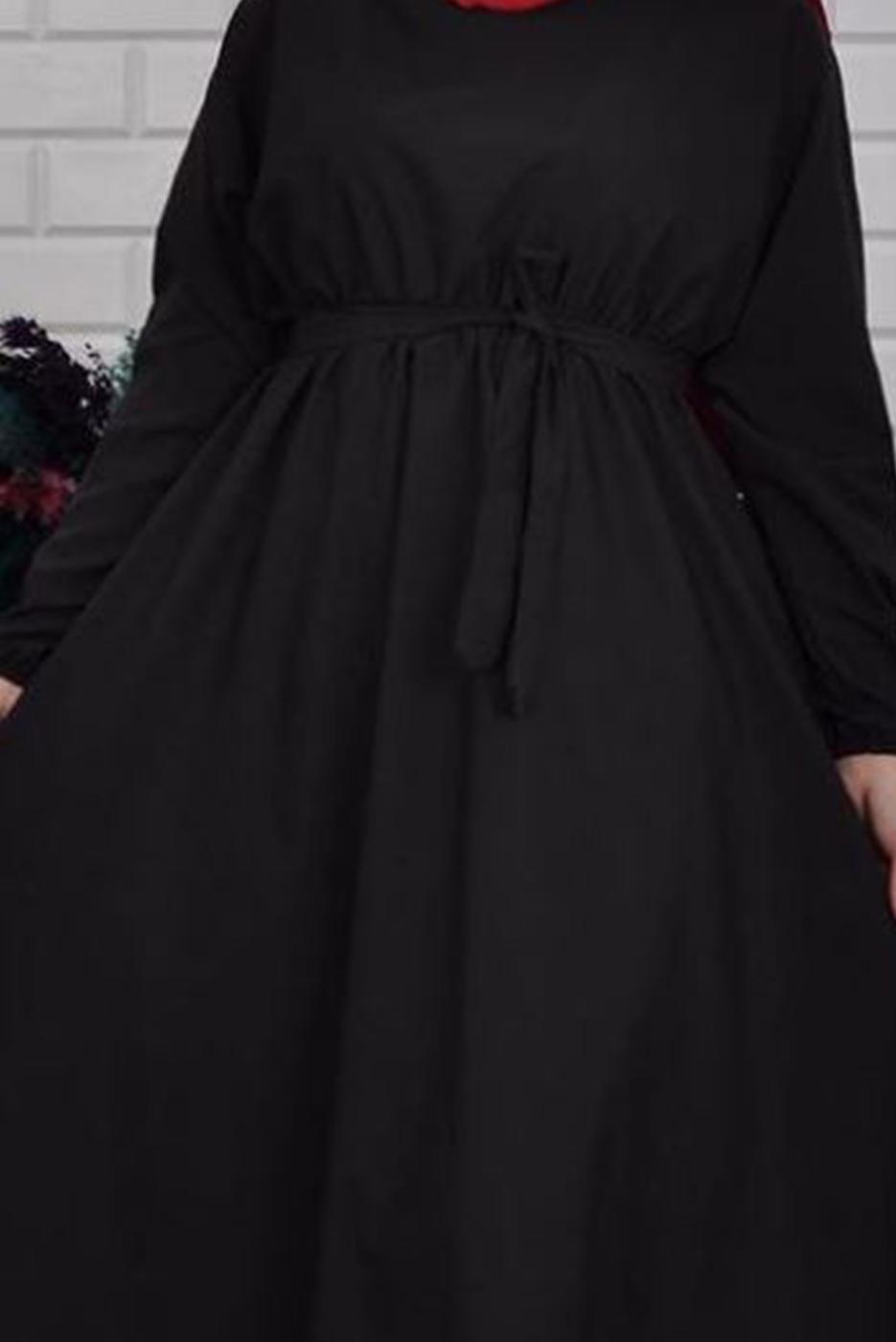 Vêtements hijab NOIR ROBE CEINTURÉE AVEC POIGNETS ÉLASTIQUE 0867