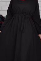 Vêtements hijab NOIR ROBE CEINTURÉE AVEC POIGNETS ÉLASTIQUE 0867