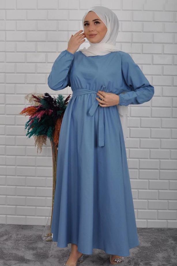 Vêtements hijab  BELTED DRESS WITH ELASTIC CUFFS 0867 - TRENDTESETTÜR