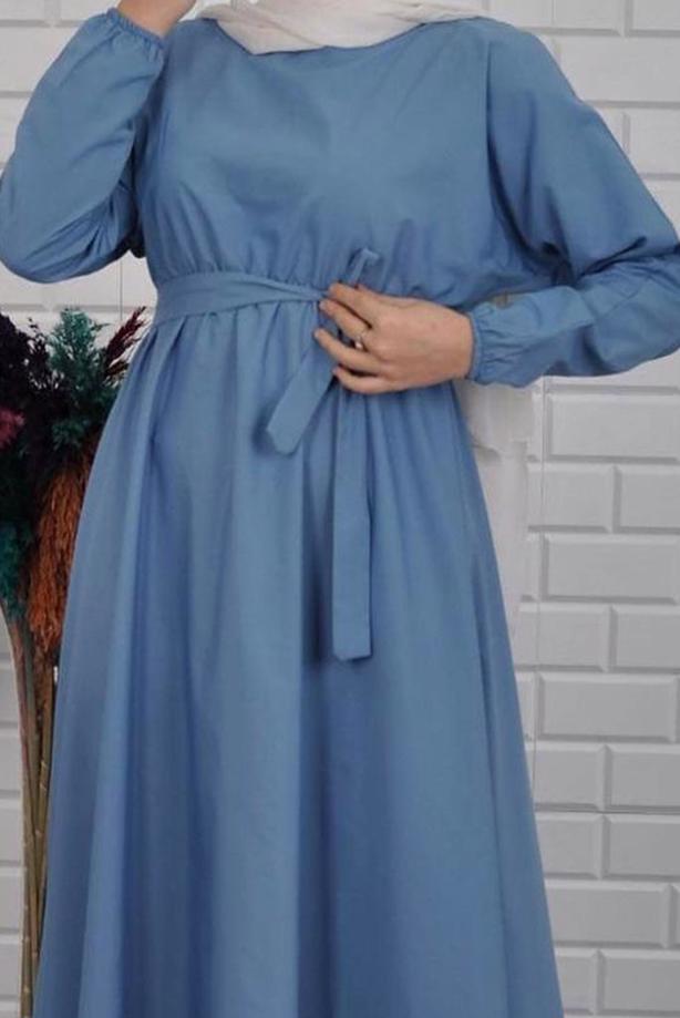 Vêtements hijab  BELTED DRESS WITH ELASTIC CUFFS 0867 - TRENDTESETTÜR