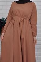 Vêtements hijab BRUN ROBE CEINTURÉE AVEC POIGNETS ÉLASTIQUE 0867