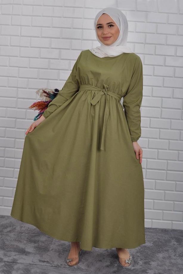Vêtements hijab  BELTED DRESS WITH ELASTIC CUFFS 0867 - TRENDTESETTÜR